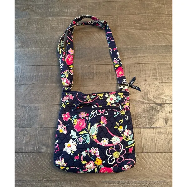 Vera Bradley Crossbody Hipster‎ Bag Ribbons Retired Pattern Purple Navy Blue - Image 4