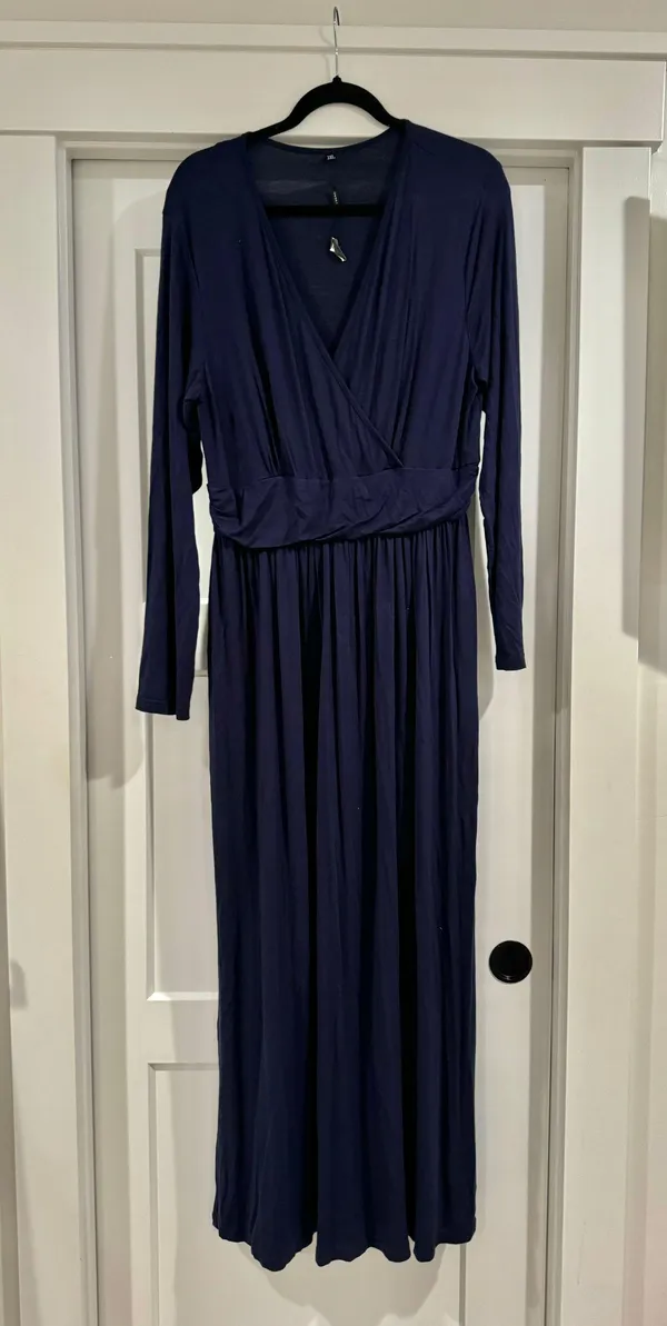 Long Sleeve Maternity Maxi Dress Blue Size XXL - Image 4