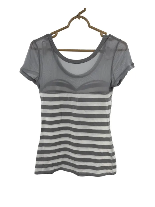 Hollister White Gray Striped mesh fitted Women’s Top rockabilly punk L going out - Image 2