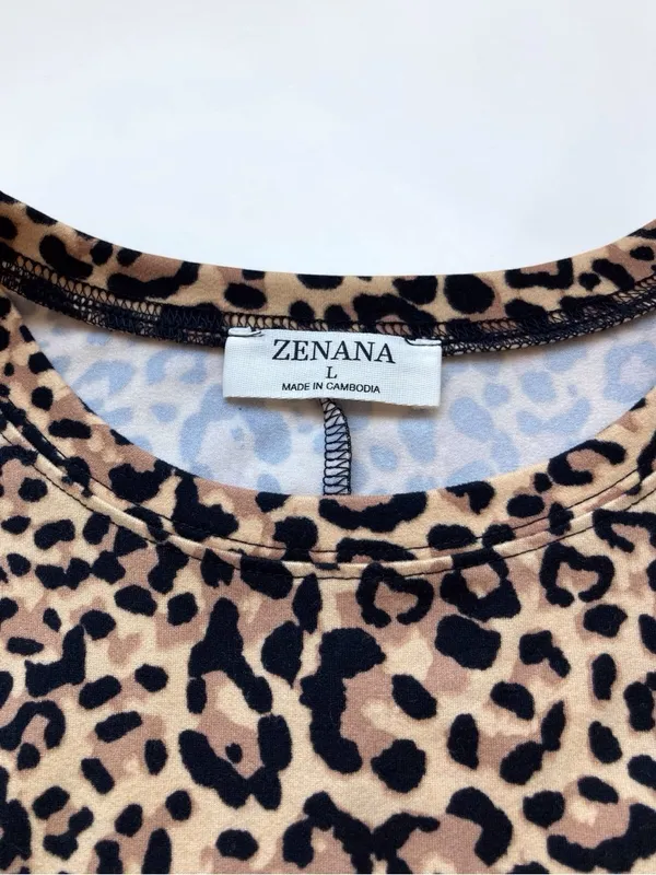 ZENANA | Leopard Print Lounge Set | 2 Piece Top & Jogger | Size L - Image 3