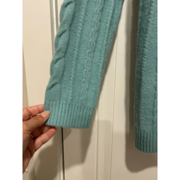 Talbots Chunky Cable Knit Teal Boyfriend Cardigan Sweater Size Small Preppy Cozy - Image 3