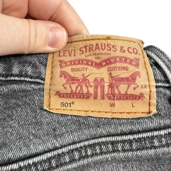 Levis 501 Size 27 Shorts High Rise Button Fly Denim Shorts‎ Washed Black Gray - Image 12