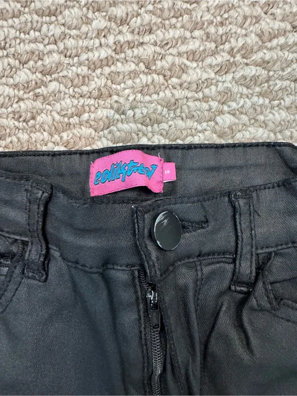 Edikted Black Leather Flare Pants - Image 3