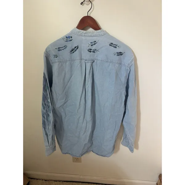Vintage Denim Shirt Womens M Handpainted Horses Button Down Long Sleeve Merona - Image 6
