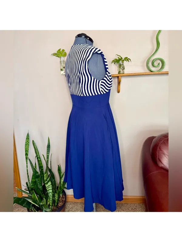 Retro Stage XXL Blue White Striped Sailor Dress Nautical Tie Front Pinup Retro - Image 5