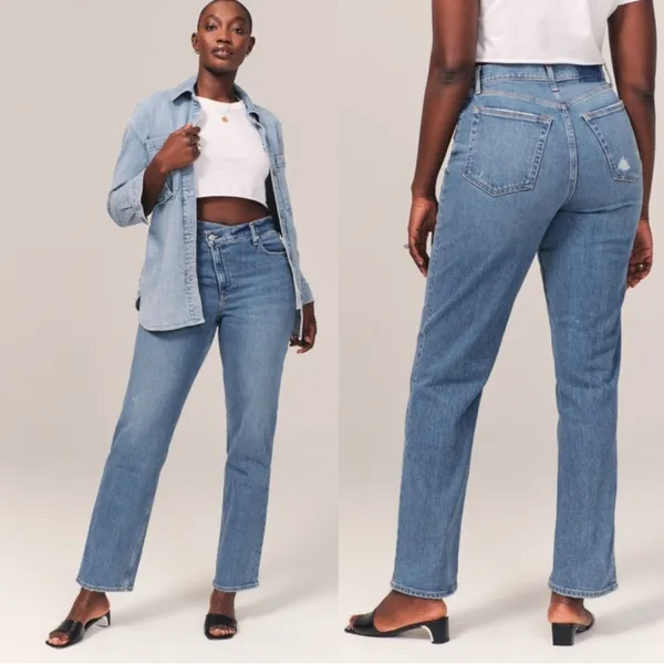 Abercrombie & Fitch The 90s Straight Ultra High Rise Criss Cross Jean Size 33/16 - Image 2