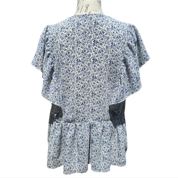 Madewell‎ -639 Georgette Ruffle-Sleeve Peplum Top in Americana Floral Medium - Image 5