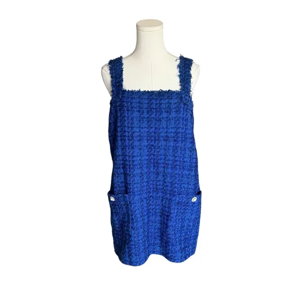 Zara - NWT Blue Tweed Jeweled Mini Dress Pinafore Sz XL - Image 3