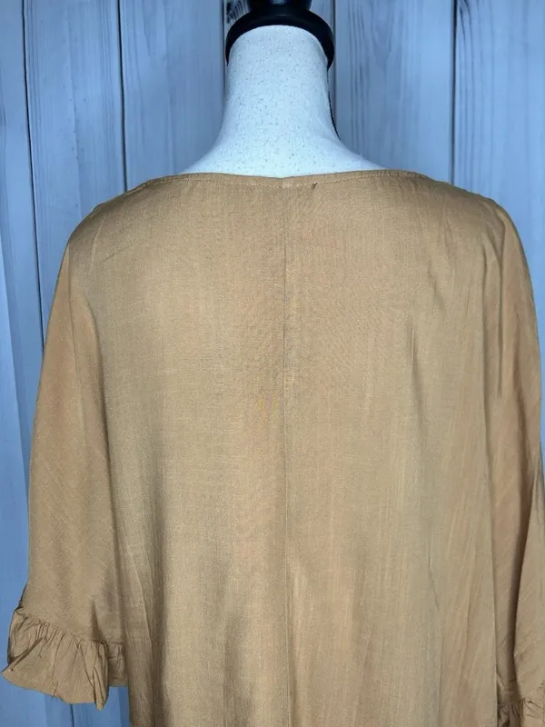 Andree by Unit V-Neck Babydoll Blouse Sz L Pleated Front Short Ruffle Sleeve Top - Image 8