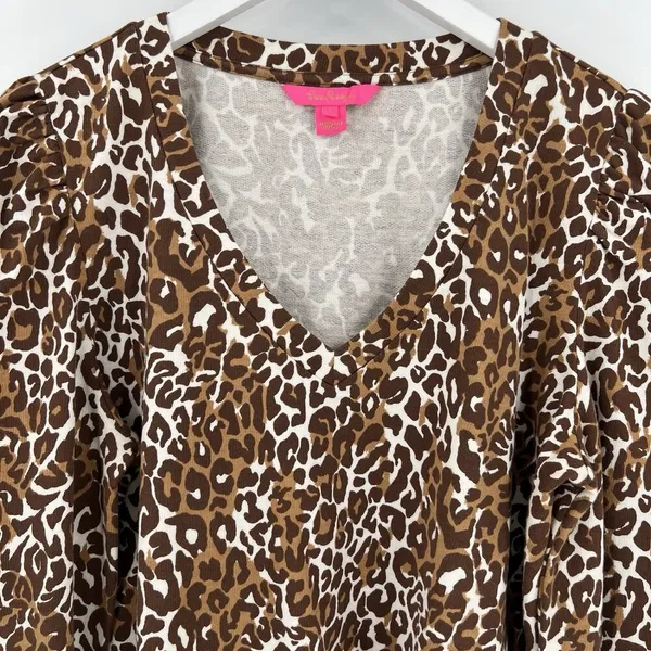 Lilly‎ Pulitzer Chocolate My Favorite Spot Jansen V-Neck Sweatshirt Size Large - Image 4