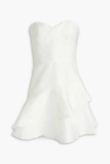 Monique Lhuillier Strapless Tiered Jacquard Mini Dresd-Size 10 - Image 5