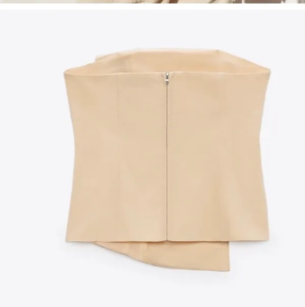 Zara NWOT gabardine light, yellow, zipper, back strapless button front tube top - Image 5