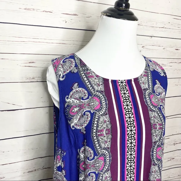 Cynthia Rowley Purple Pink Paisley Sleeveless Button Back Blouse Top Size Large - Image 4