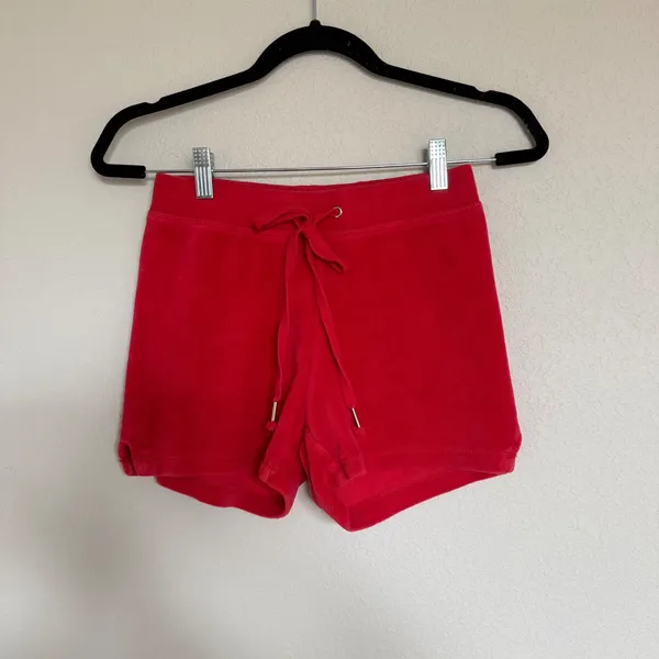 Juicy Couture Red‎ Velour Rhinestone Logo Shorts Vtg Y2K McBling Baddie Small - Image 2