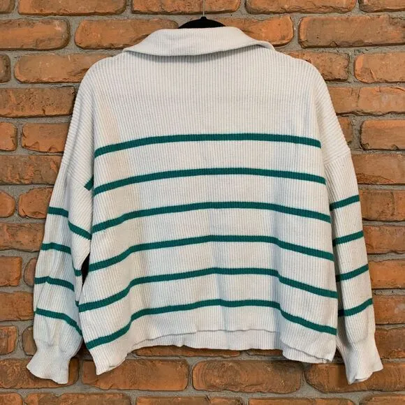 Sincerely‎ Jules Womens Large Sweater White Green Striped Ribbed Knit Pullover - Image 4
