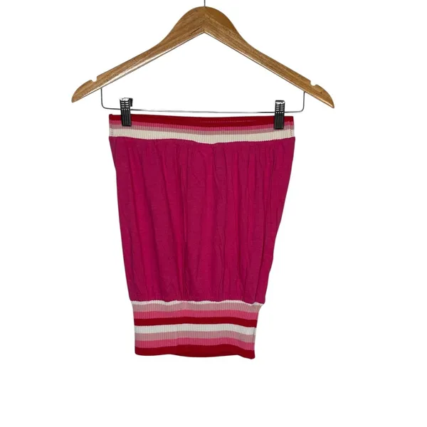 Lucca Couture Tube Top Womens S Pink Striped‎ Strapless Y2K Cotton Ribbed Trim Festival - Image 5