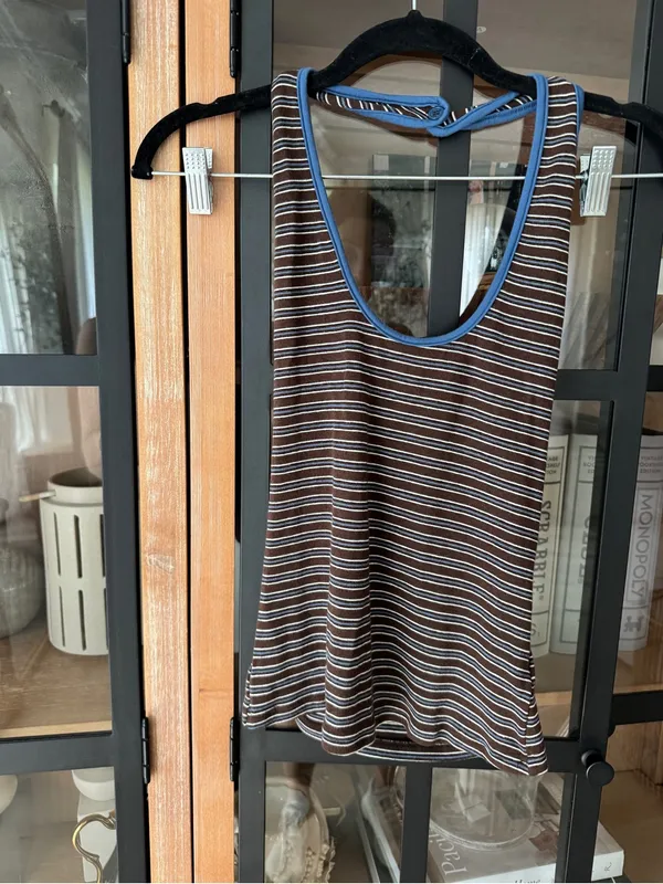 Princess Polly Sugar Talking Halter Top Multi Stripe brown scoop neck open back - Image 10