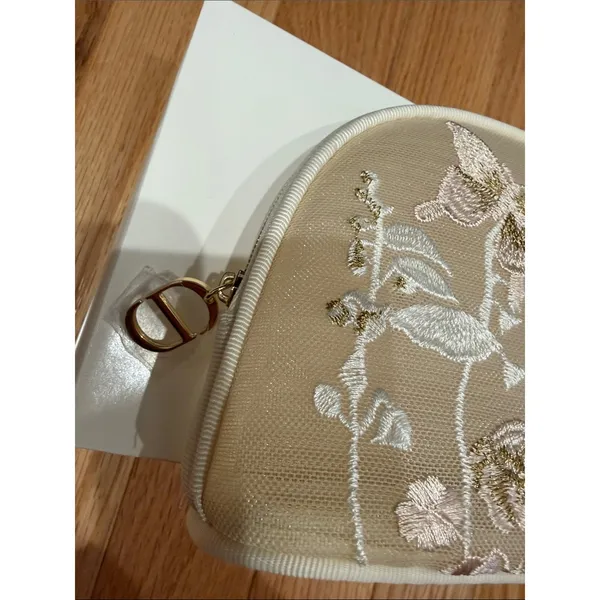 Christian Dior limited edition mesh embroidered floral top zip makeup bag case NIB - Image 4