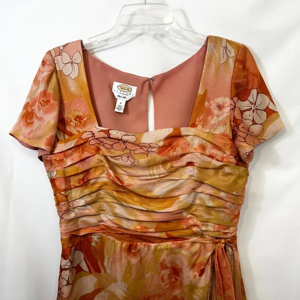 Talbots Size 12P Silk Dress Orange Ruched‎ Formal Spring Easter Church 1121 - Image 5
