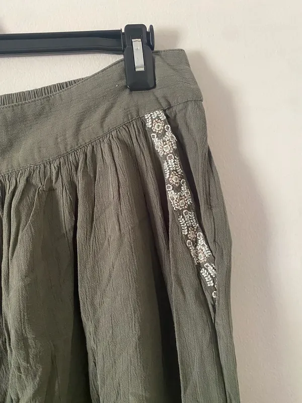 Olive Green Midi Skirt with Embroidered Trim - Image 3