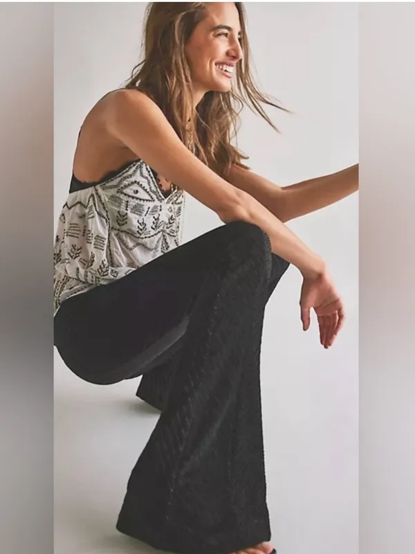 Free People Penny Pull-On Velvet Flared Pants Size L Whimsigoth - Image 2