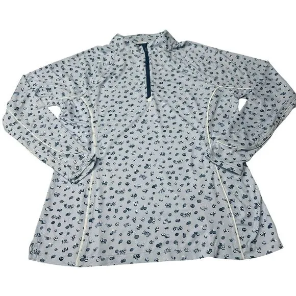 Peter Millar M 1/2 Zip Sun Shirt Light Blue Umbrella Print Golf Long Sleeve‎ - Image 2