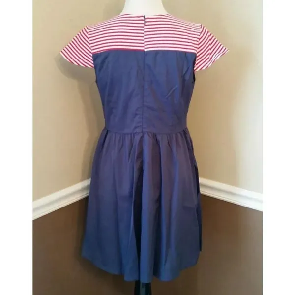 Red White & Blue Striped Top Cap Sleeve Fit & Flare Dress Nautical Size Small - Image 4
