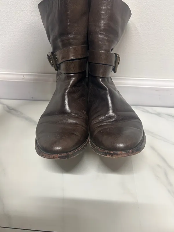 Coach‎ Brown Leather Ankle Boots Buckle Strap Moto Slouchy Festival Size 6.5B - Image 3