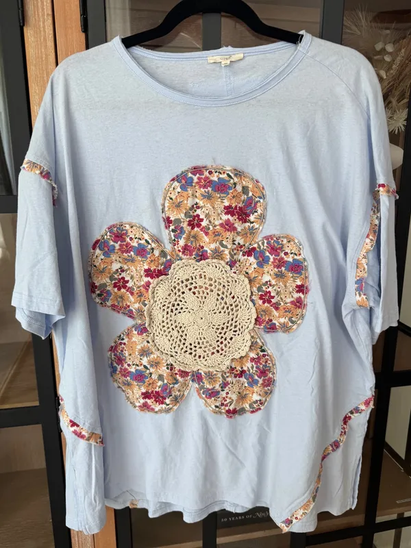 Easel Flower Patchwork Mineral crochet Top tee oversized boho embroidered cotton - Image 2
