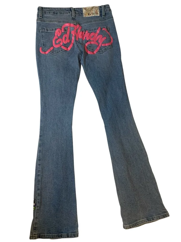Vintage Ed Hardy Denim Bootcut Jeans Hot Pink Logo & Embroidery Ladies Sz 24 - Image 3