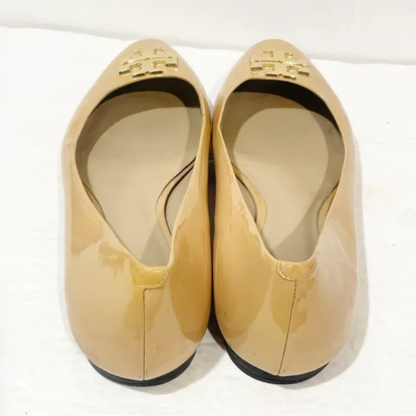 Tory Burch Size 10.5 Raleigh Patent Leather Ballet Flats‎ BEIGE Almond Toe - Image 4