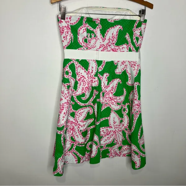 Lilly Pulitzer strapless lily print dress‎ green pink white womens size 2 - Image 6