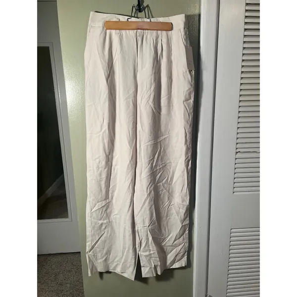 A New Day Women's Sz 6 Wide Leg Pant Cream White Pleated High Rise Pockets Rayon - Image 2