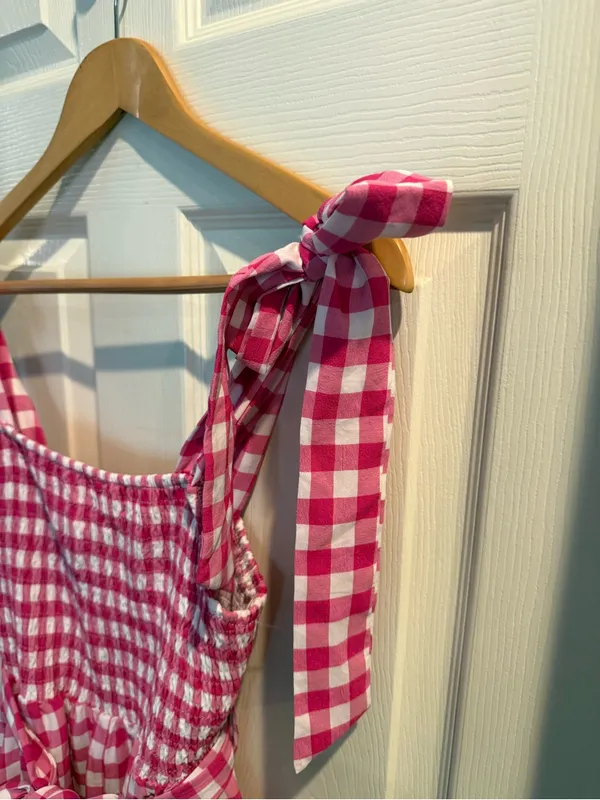 &merci Pink Gingham Smocked Midi Dress - Image 4