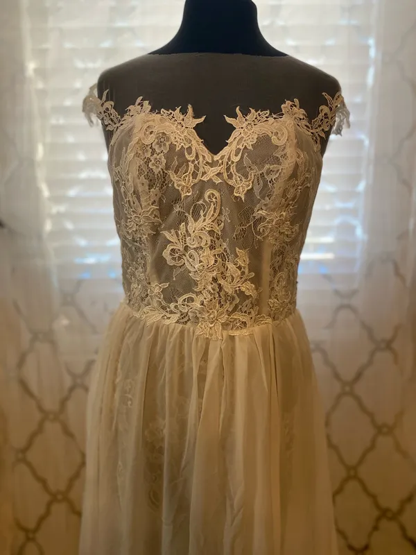 Bridess White Bride Wedding Dress Lace Split Long Floral Formal Gown + Cups NEW - Image 10