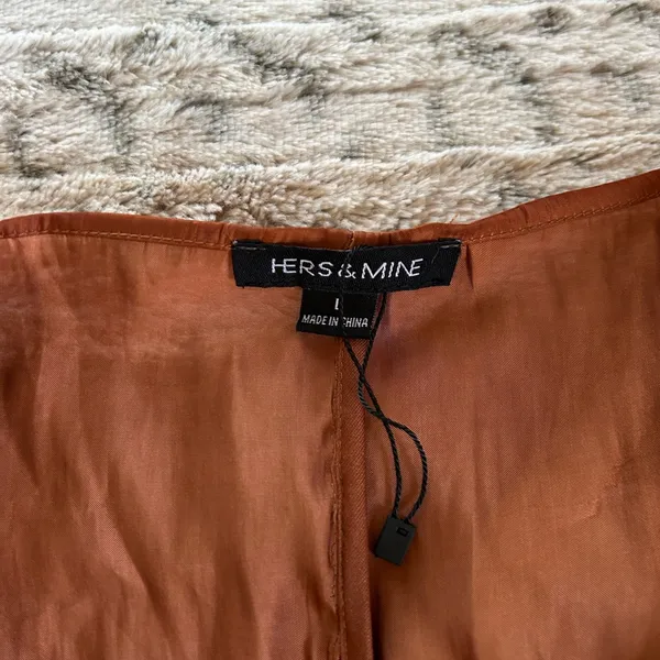 Hers & Mine Elegant Rust Wrap Blouse - Image 2