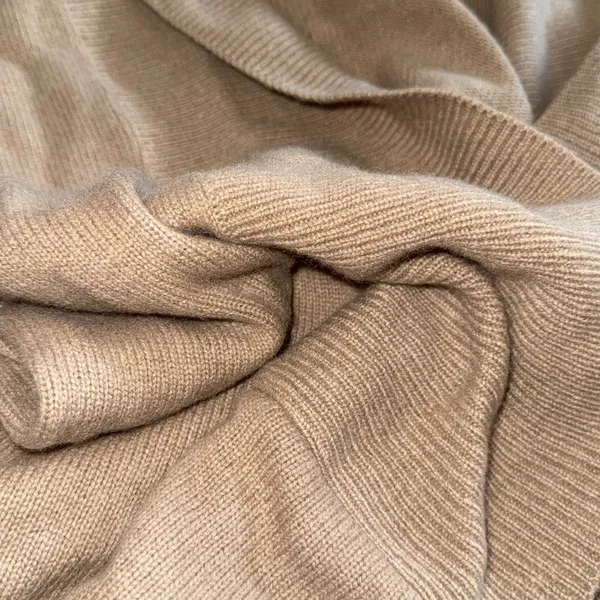Cortland park 100% cashmere mock v neck open long sleeve sweater camel beige S - Image 2