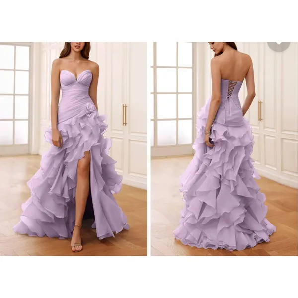 Azazie Mazi Dress Ruffled Sweetheart Neck Christabelle Size US 00 Lilac - Image 6