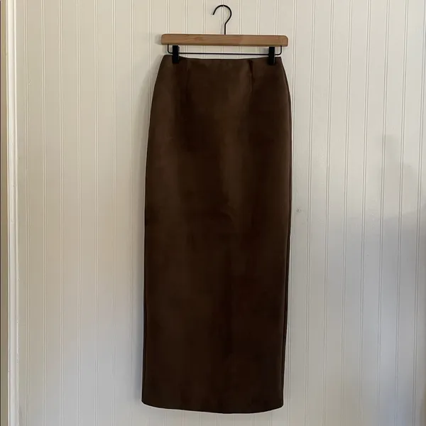 MESHKI Hayes Faux Vegan Suede Midi Maxi Skirt in Chocolate Brown Size XS NWT - Image 6