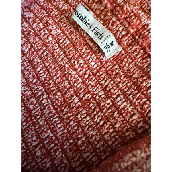 Abercrombie and Fitch Women's Long Sleeve Top Orange White Medium - Image 2