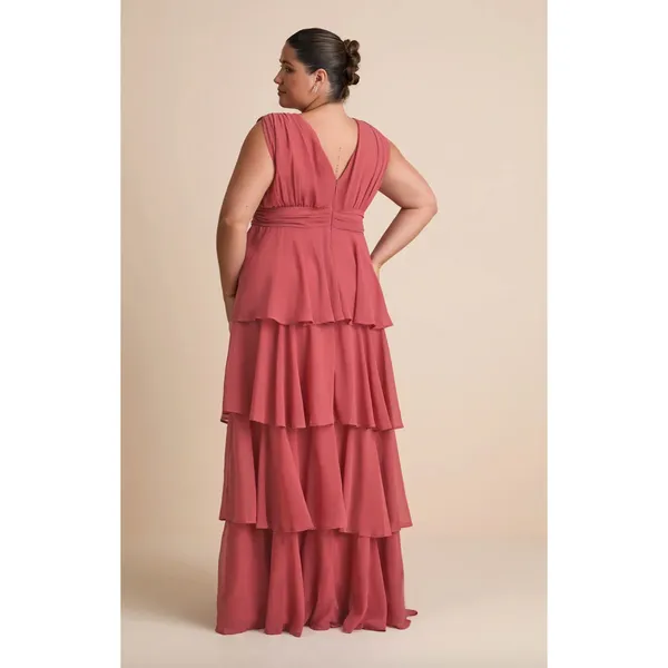 Lulus Amazing Evening Dark Rose Pink Tiered Maxi Dress Chiffon Formal 1X NWT - Image 2