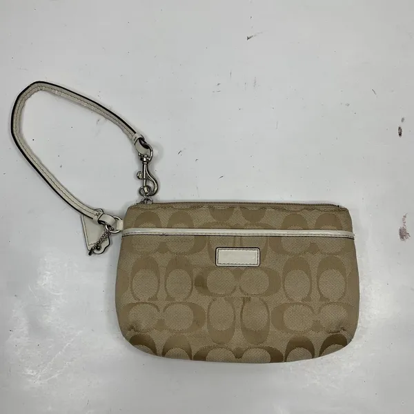 Coach Small Wristlet Signature Jacquard Monogram Khaki Tan White Patent Leather - Image 2