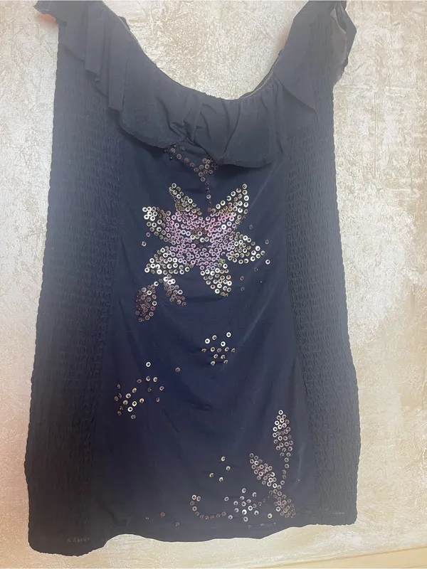 Free People Fawn Embellished Smocked Tulle Tube Top Black Glam Grunge Sz M - Image 2