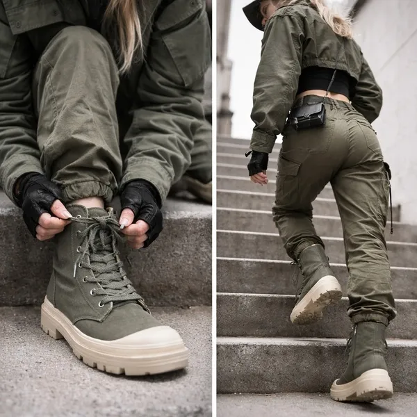 Portland‎ Boot Co JoJo Sage Green Canvas Lug Sole Sneaker Boots Women's 10M - Image 2
