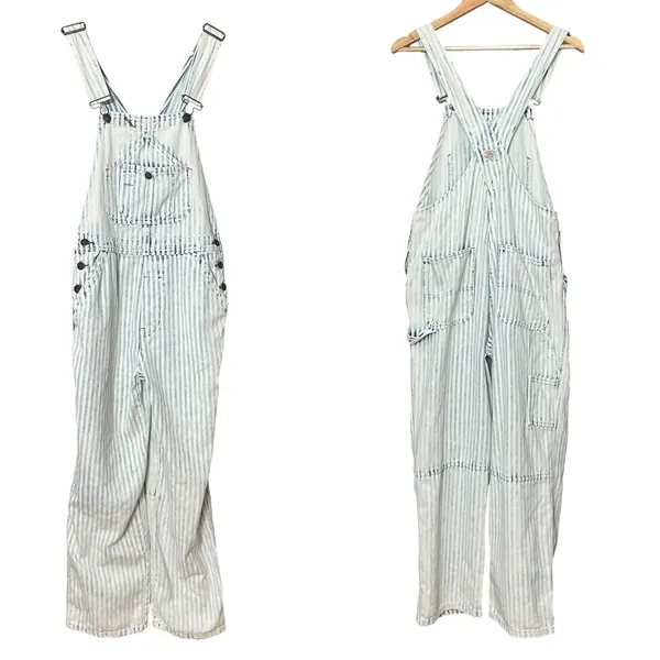 Faherty Overalls Topsail Railroad Stripe Faded Light‎ Wash Blue White Women XS - Image 6