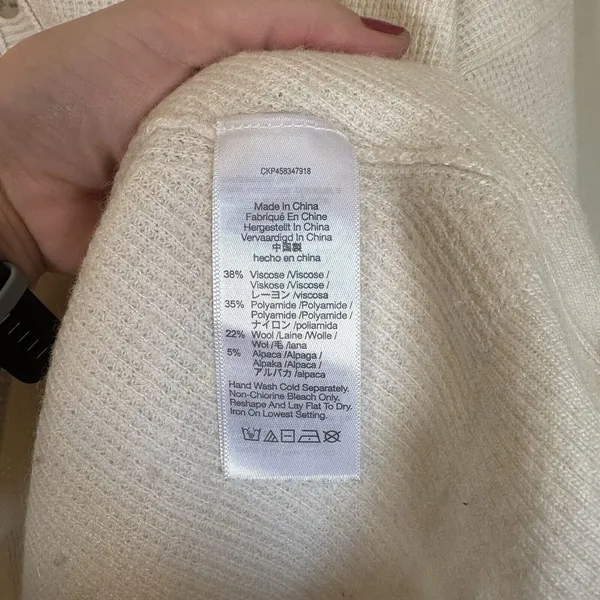 Madewell Women's Asherton Waffle Henley Sweater Wool Blend High Low‎ Size XL - Image 7