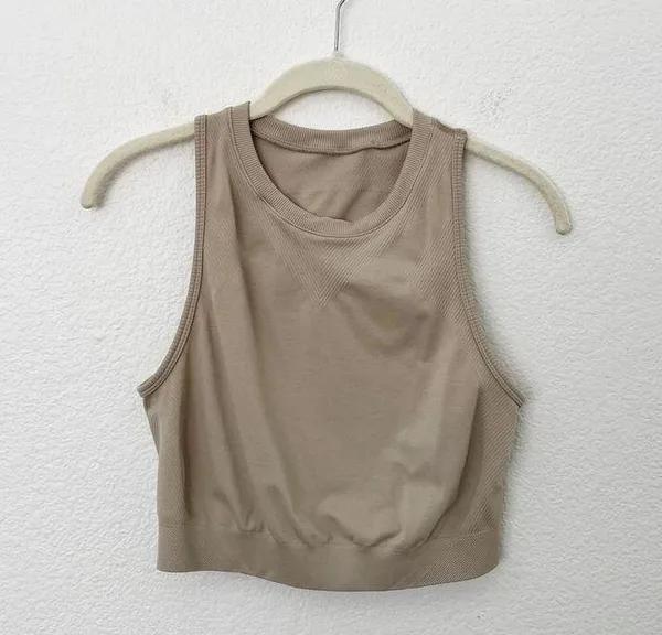 [Alphalete] Tan Linen Seamless Stratus Crop Tank Top Crew Neck Workout Size XL - Image 2