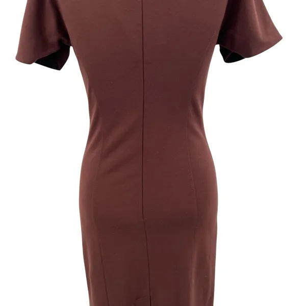 Ottod'Ame Cocoa Sheath Dress Pencil V-Neck Short Sleeve‎ Brown Size US 4 - Image 12