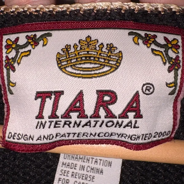 Tiara International Vintage Floral Embroidered Beaded Cardigan Black XL Grandma - Image 8