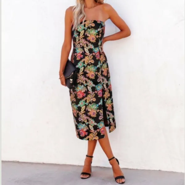 LULUS x OLIA Sexy Wedding Special Event Cocktail Strapless Floral Jaquard Midi - Image 2